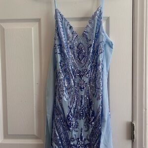 Lucy in the Sky Blue Slip Dress Spaghetti Strap Cocktail